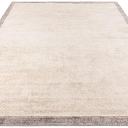 Blade Border Plain Viscose Rug - Handwoven Distressed High-Sheen Silky Soft Luxury