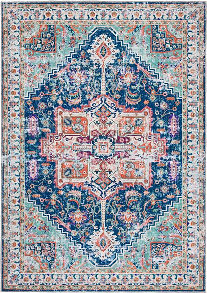 Granada Blue Emerald Washable Runner – Traditional Vintage Non-Slip Hallway Carpet (67 x 200 cm)