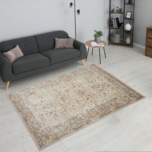 Bordered Cream Beige 553A2 – Traditional Vintage Rug for Dining Room, Living Room, Bedroom, Home Office, Kitchen