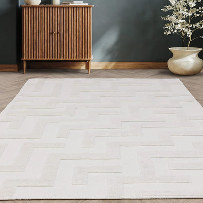 Cove Ivory Washable Rug – Soft Abstract Short Pile Carpet