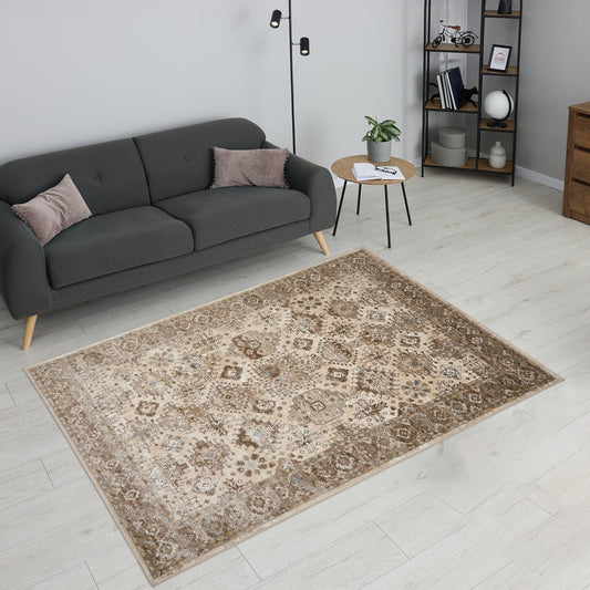 Bordered Cream Brown 550AQ Rug – Traditional Vintage Elegance for Modern Interiors