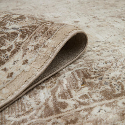 Bordered Light Brown 553A2 Runner – Traditional Vintage Non-Slip Hallway Rug