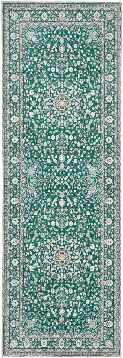 Windsor Emerald Green Washable Runner – Traditional Vintage Non-Slip Hallway Carpet (67 x 200 cm)