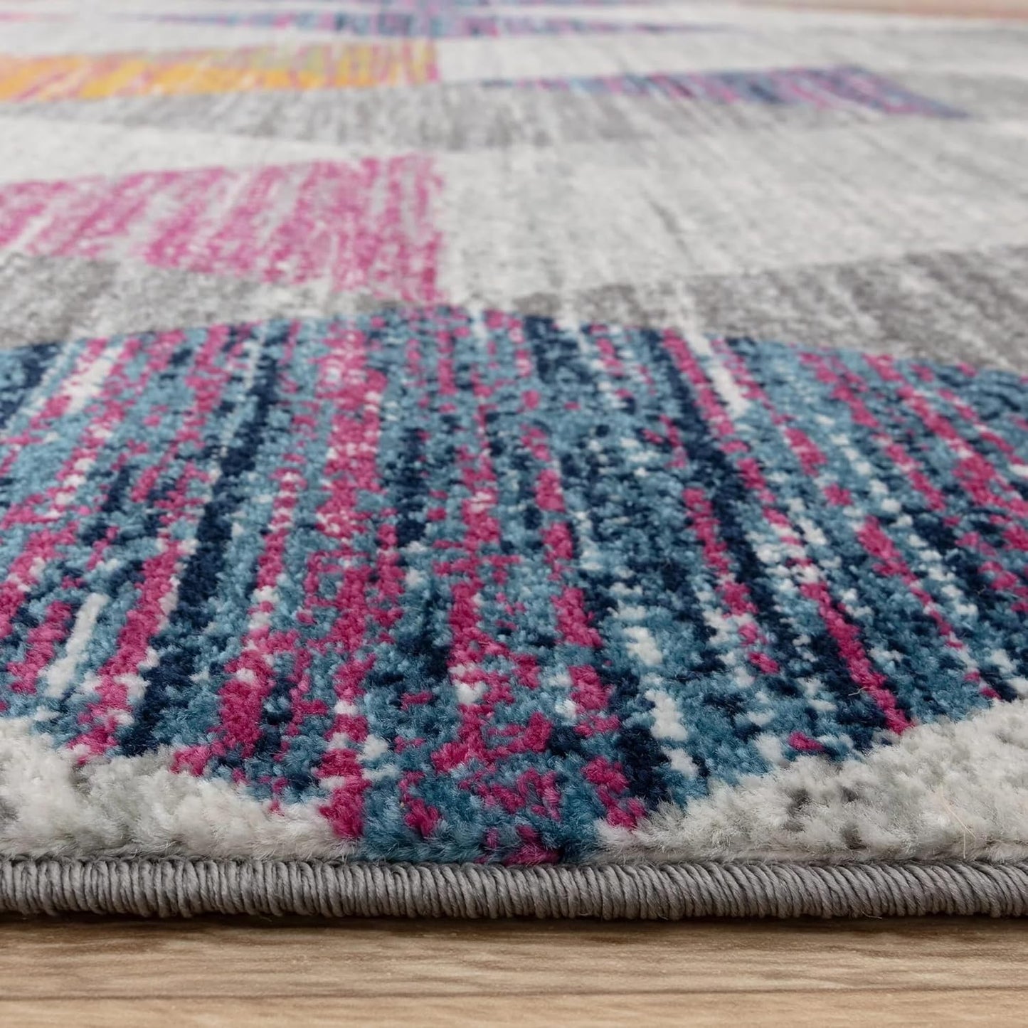 Muse MU24 Harlequin Rug for Living Room, Bedroom, Kitchen, Dining Hallway – Modern Geometric Vibrant Multi-Coloured Soft Non-Shedding Rug – Pink