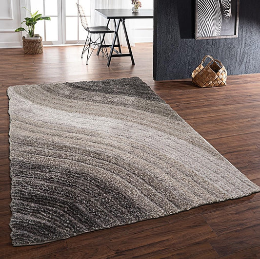 Shaggy Rug for Living Room Bedroom Dining Room Carpet Soft Plush Fluffy Silky Area Floor Lena Wave Pattern 3D Shaggy Rug in Large Size 160x230 cm (5'3"x7'7")