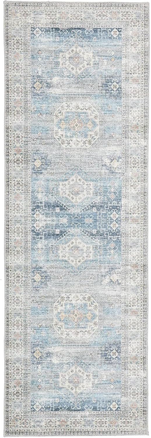Venice Blue Washable Runner – Traditional Vintage Non-Slip Hallway Carpet (67 x 200 cm)