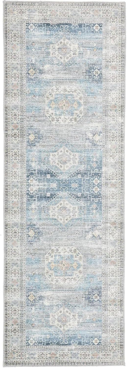 Venice Blue Washable Runner – Traditional Vintage Non-Slip Hallway Carpet (67 x 200 cm)