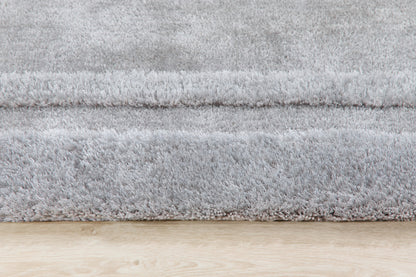 Origins Frame Hand Tufted Soft Silky Thick Shaggy Rug in Silver