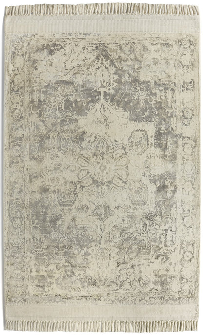 Vintage Fringe Silky Viscose Traditional Distressed Rugs in Mocha Oyster