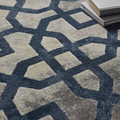 Origins Avanti Geometric Modern Classic Moroccan Soft Silky Rug in Grey/Blue
