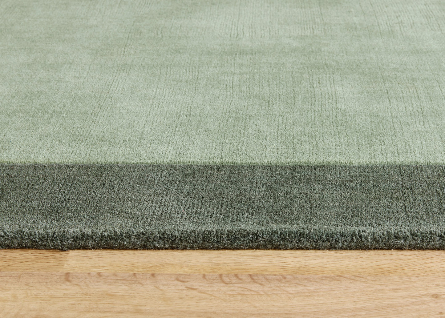 Origins Borders Hand Loom Woven Wool Bordered Rug Hallway in Sage Green