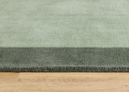 Origins Borders Hand Loom Woven Wool Bordered Rug Hallway in Sage Green