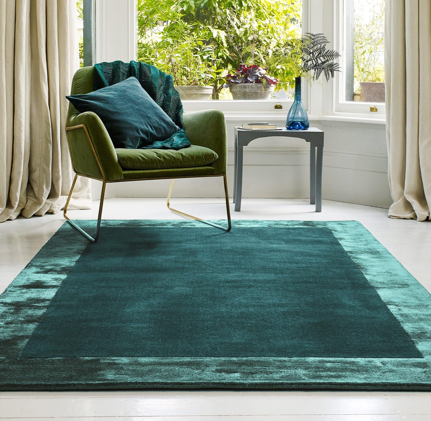 Ascot Rug for Living Room Bedroom Soft Wool Plain Hand Woven High Shine Viscose Bordered Rug