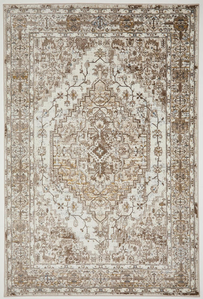 Traditional Vintage Rug for Dining Room, Living Room, Bedroom, Home Office, Kitchen Classic Bohomian Easy Care Rug Medallion Cream 552AG