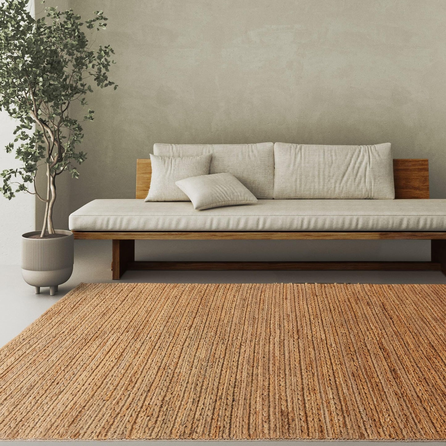 Hand Woven Braided Jute Rug for Living Room Bedroom Dining Room Lounge Flatweave Modern Plain Carpet Oakley Natural Rug
