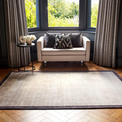 Blade Border Plain Viscose Rug - Handwoven Distressed High-Sheen Silky Soft Luxury