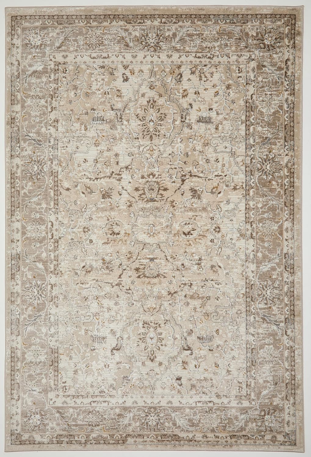Bordered Cream Beige 553A2 – Traditional Vintage Rug for Dining Room, Living Room, Bedroom, Home Office, Kitchen