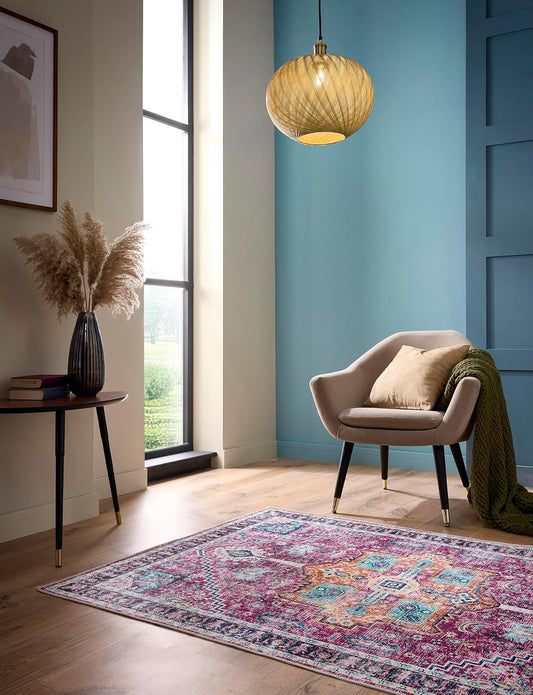 Granada Ruby Red Washable Runner – Traditional Vintage Non-Slip Hallway Carpet (67 x 200 cm)