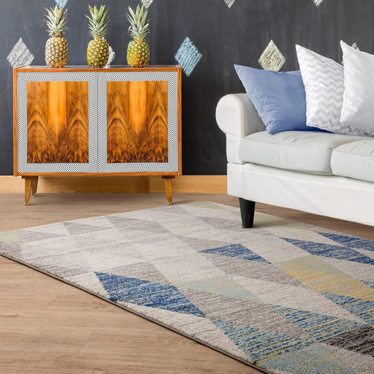 Modern Geometric Rug Muse MU24 Harlequin – Vibrant Multi-Colour Blue Soft Carpet