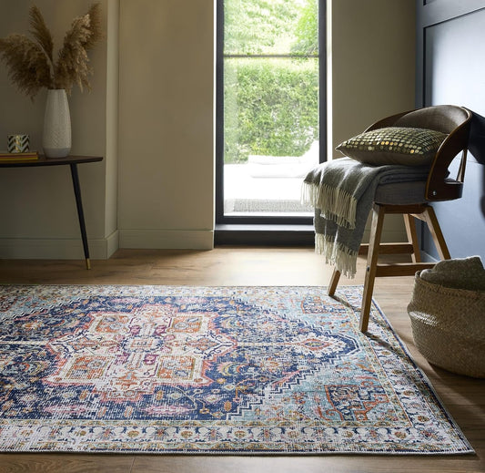 Granada Blue Emerald Washable Runner – Traditional Vintage Non-Slip Hallway Carpet (67 x 200 cm)