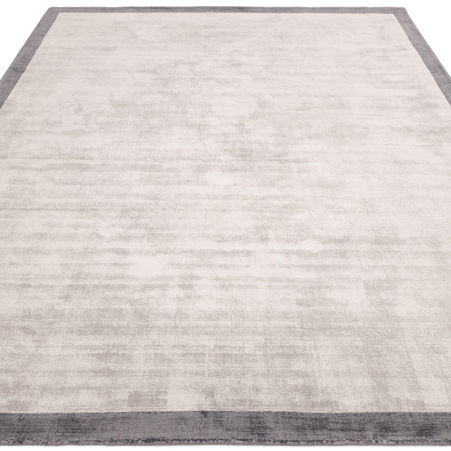 Blade Border Plain Viscose Rug - Handwoven Distressed High-Sheen Silky Soft Luxury