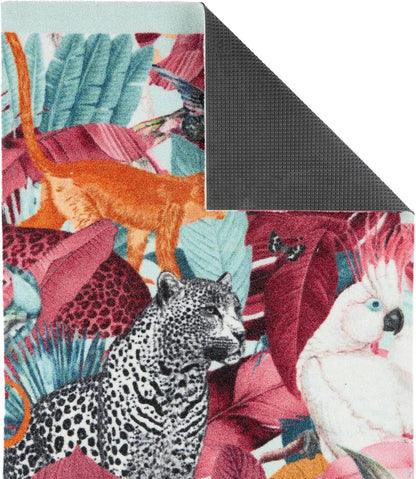 Washable Studio Tropical Rug Non-Slip Mat for Kitchen Hallway Entrance – Multi-Coloured Exotic Palms Rug – 65x150 cm (2’2” x 5’)