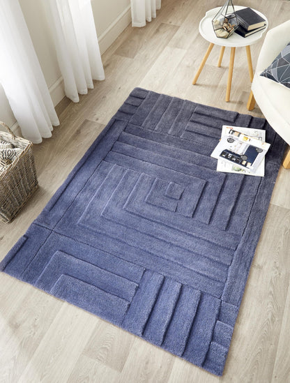 Maze Wool Rug for Living Room Bedroom Hand Tufted Thick Heavyweight Luxurious 3D Geometric Rug