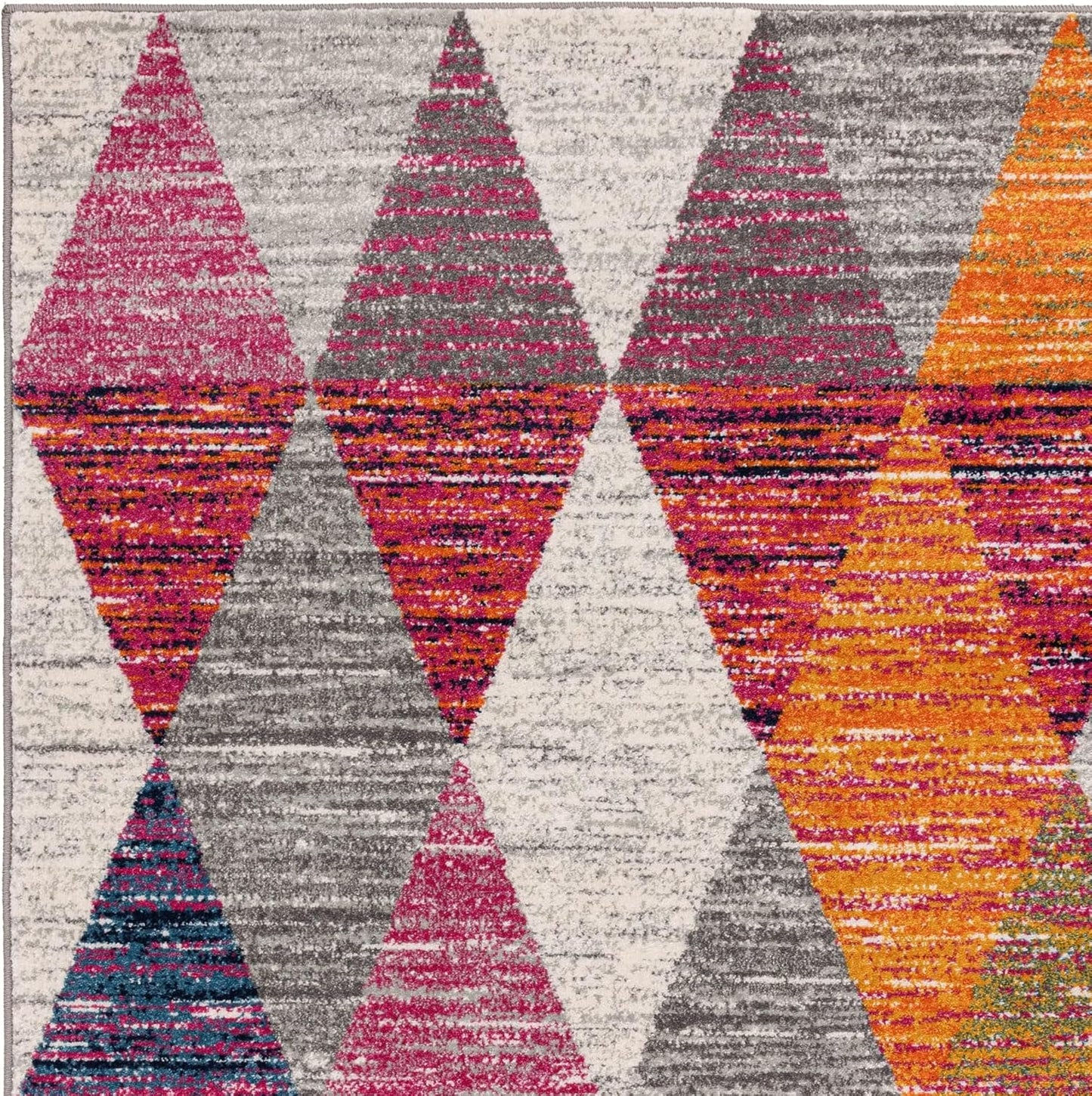 Muse MU24 Harlequin Rug for Living Room, Bedroom, Kitchen, Dining Hallway – Modern Geometric Vibrant Multi-Coloured Soft Non-Shedding Rug – Pink