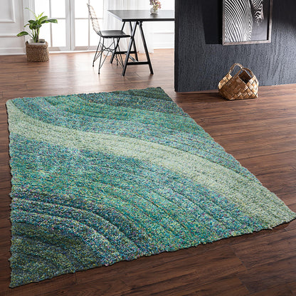 Shaggy Rug for Living Room Bedroom Dining Room Carpet Soft Plush Fluffy Silky Area Floor Lena Wave Pattern 3D Shaggy Rug in Large Size 160x230 cm (5'3"x7'7")