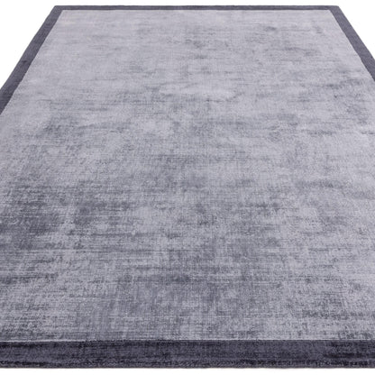 Blade Border Plain Viscose Rug - Handwoven Distressed High-Sheen Silky Soft Luxury