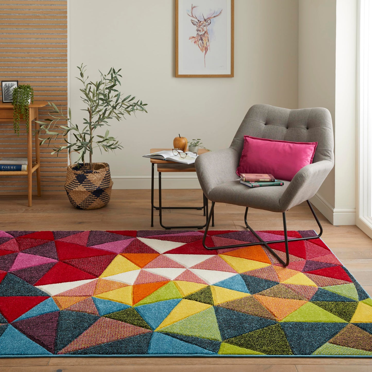 Viva Carved Rug for Modern Living Bedroom Kitchen Nursery Carpet Pop Vibrant Multicolours Geometric Patterns Rug