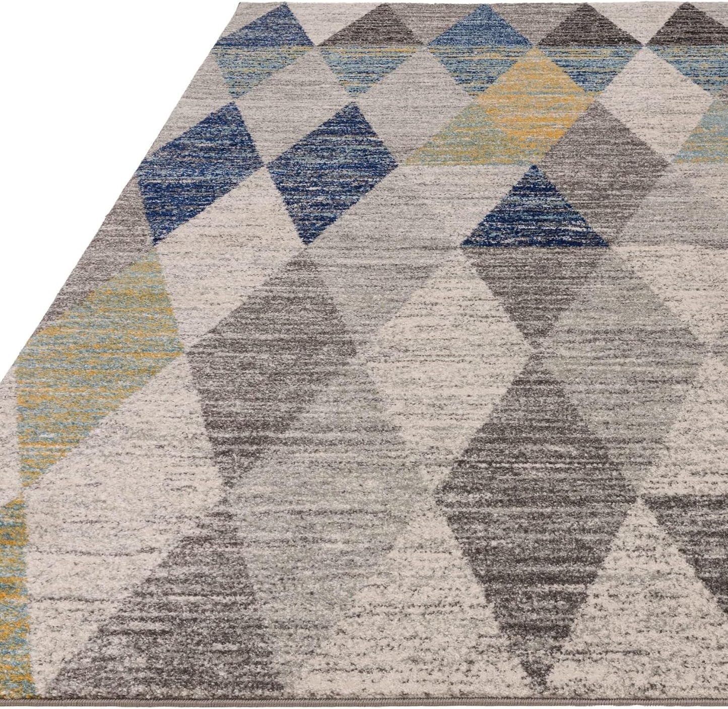 Modern Geometric Rug Muse MU24 Harlequin – Vibrant Multi-Colour Blue Soft Carpet
