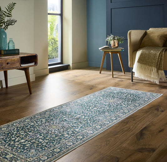 Windsor Emerald Green Washable Runner – Traditional Vintage Non-Slip Hallway Carpet (67 x 200 cm)