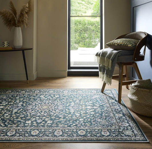 Windsor Emerald Green Washable Rug – Traditional Vintage Non-Slip Carpet