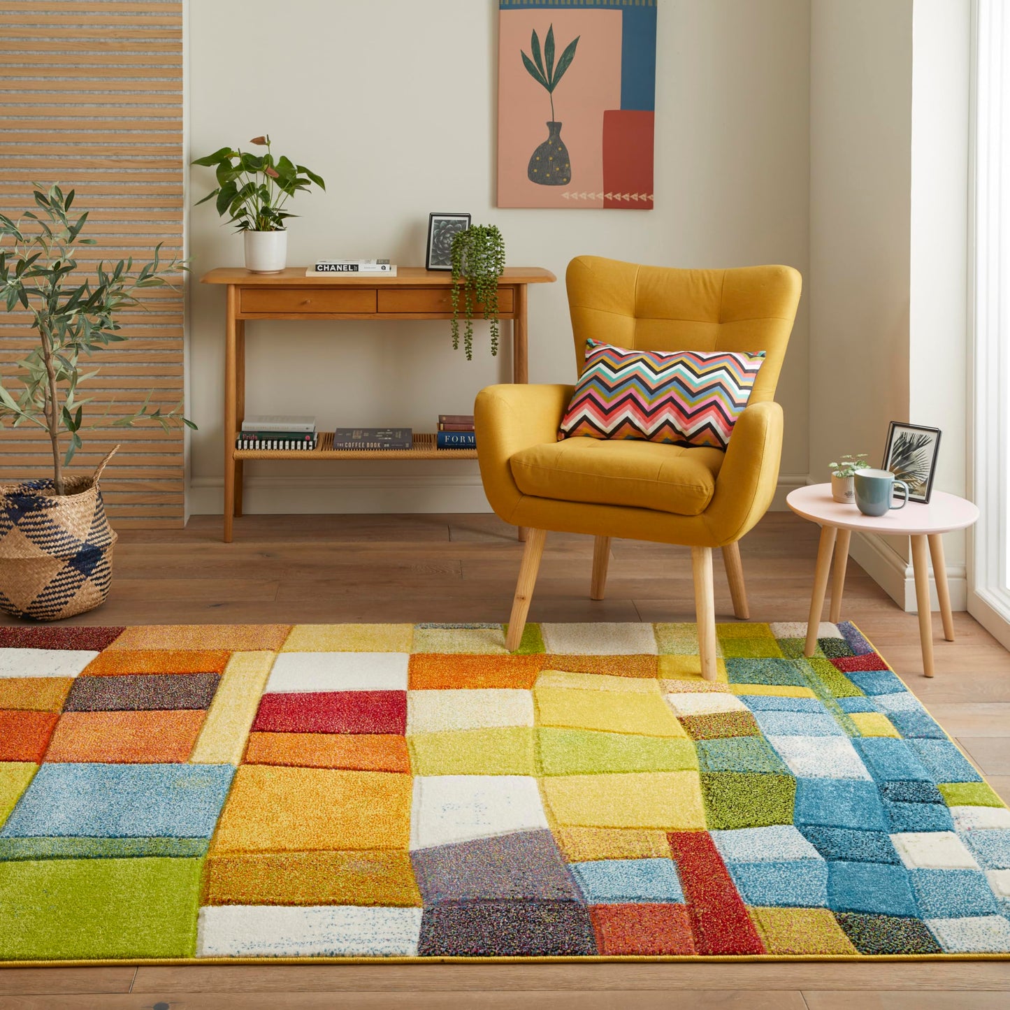 Viva Carved Rug for Modern Living Bedroom Kitchen Nursery Carpet Pop Vibrant Multicolours Geometric Patterns Rug