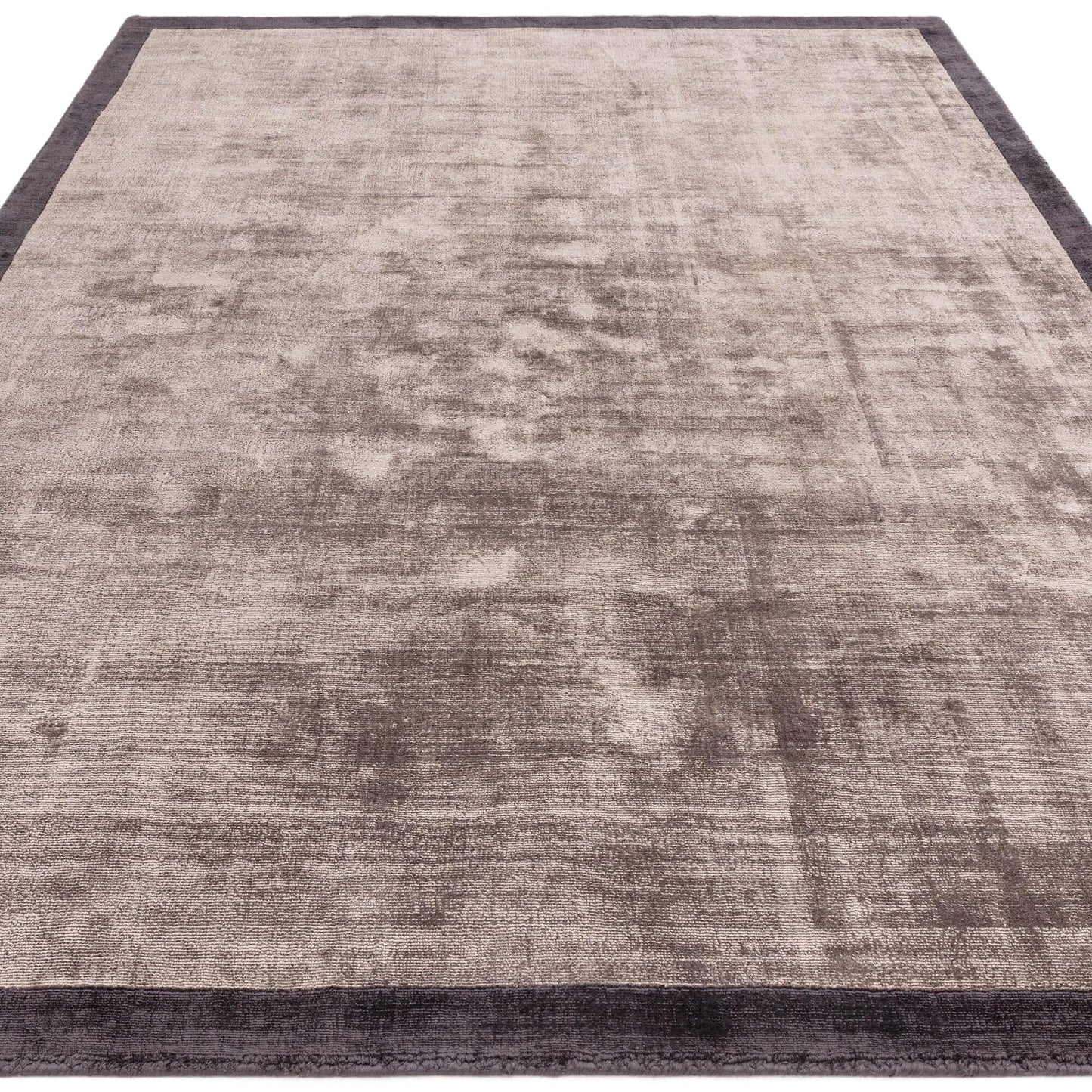 Blade Border Plain Viscose Rug - Handwoven Distressed High-Sheen Silky Soft Luxury