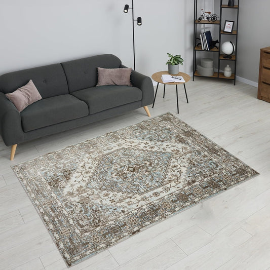 Medallion Blue Anthracite 552AG – Traditional Vintage Rug for Living Room, Bedroom or Dining Area
