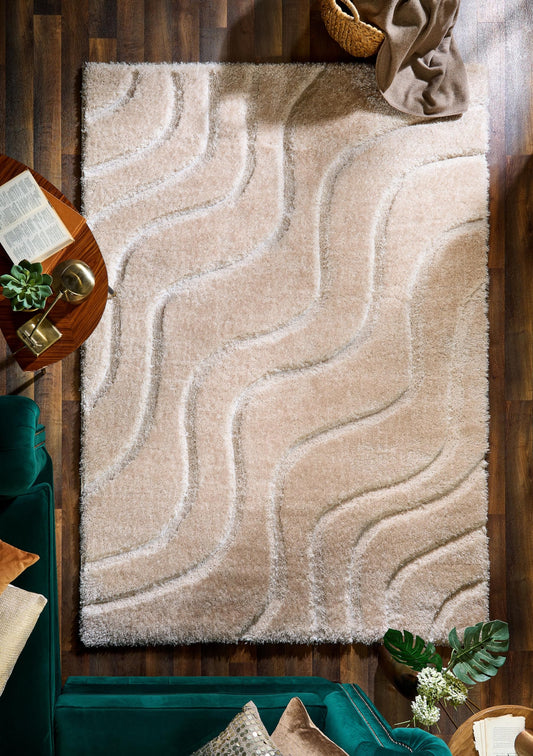 Modern Waves Carved Shaggy Rug for Luxury Homes Living Room Bedroom Carpet Fluffy Silky Super Soft Plush Plain Rug
