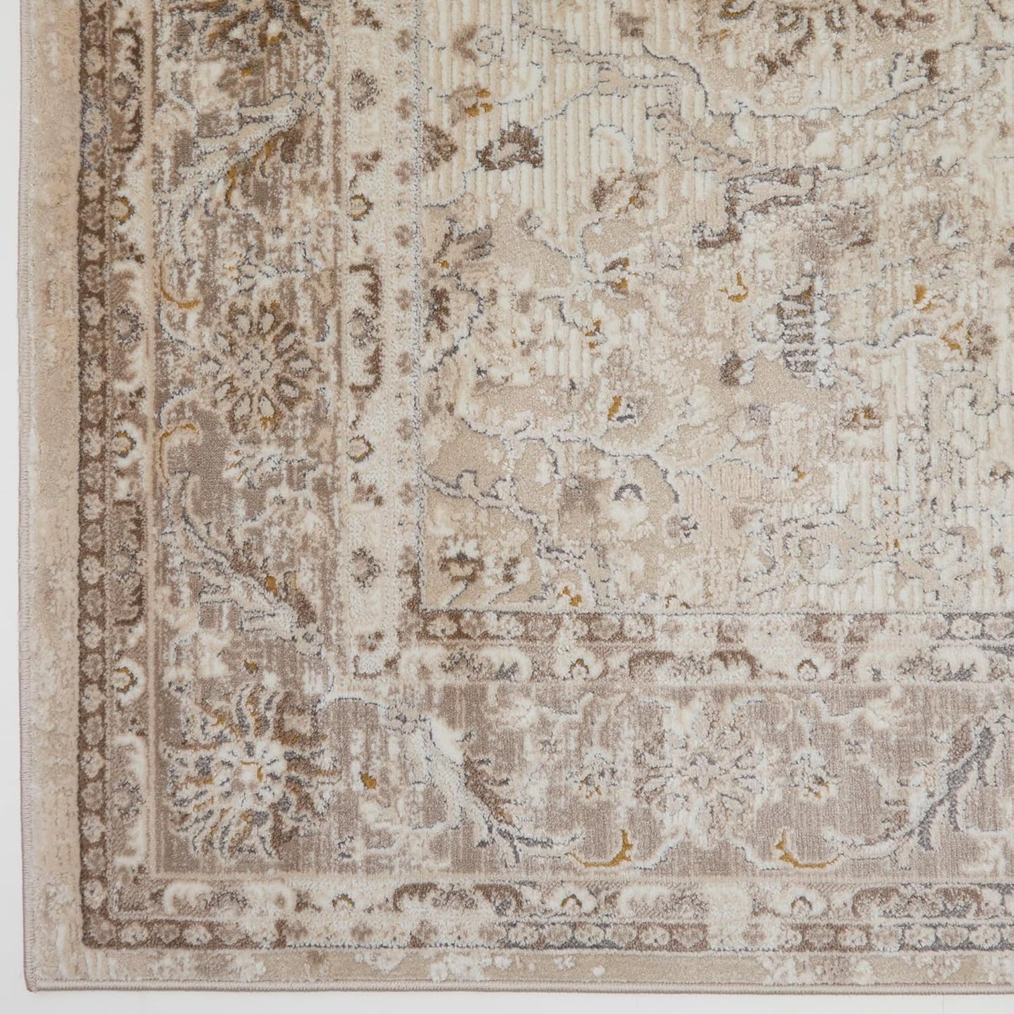 Bordered Cream Beige 553A2 – Traditional Vintage Rug for Dining Room, Living Room, Bedroom, Home Office, Kitchen