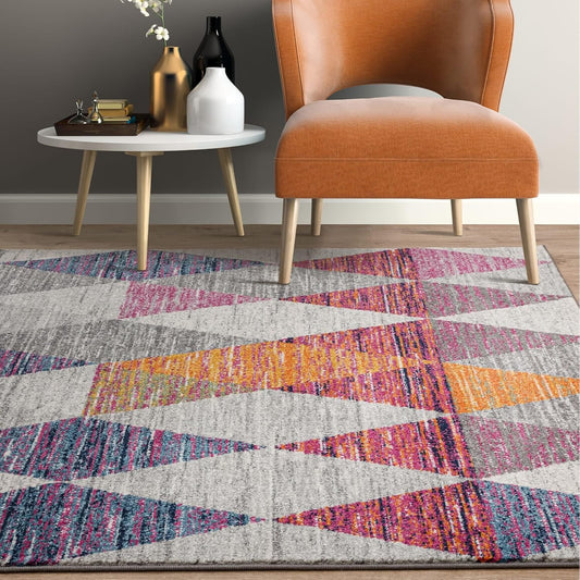 Muse MU24 Harlequin Rug for Living Room, Bedroom, Kitchen, Dining Hallway – Modern Geometric Vibrant Multi-Coloured Soft Non-Shedding Rug – Pink