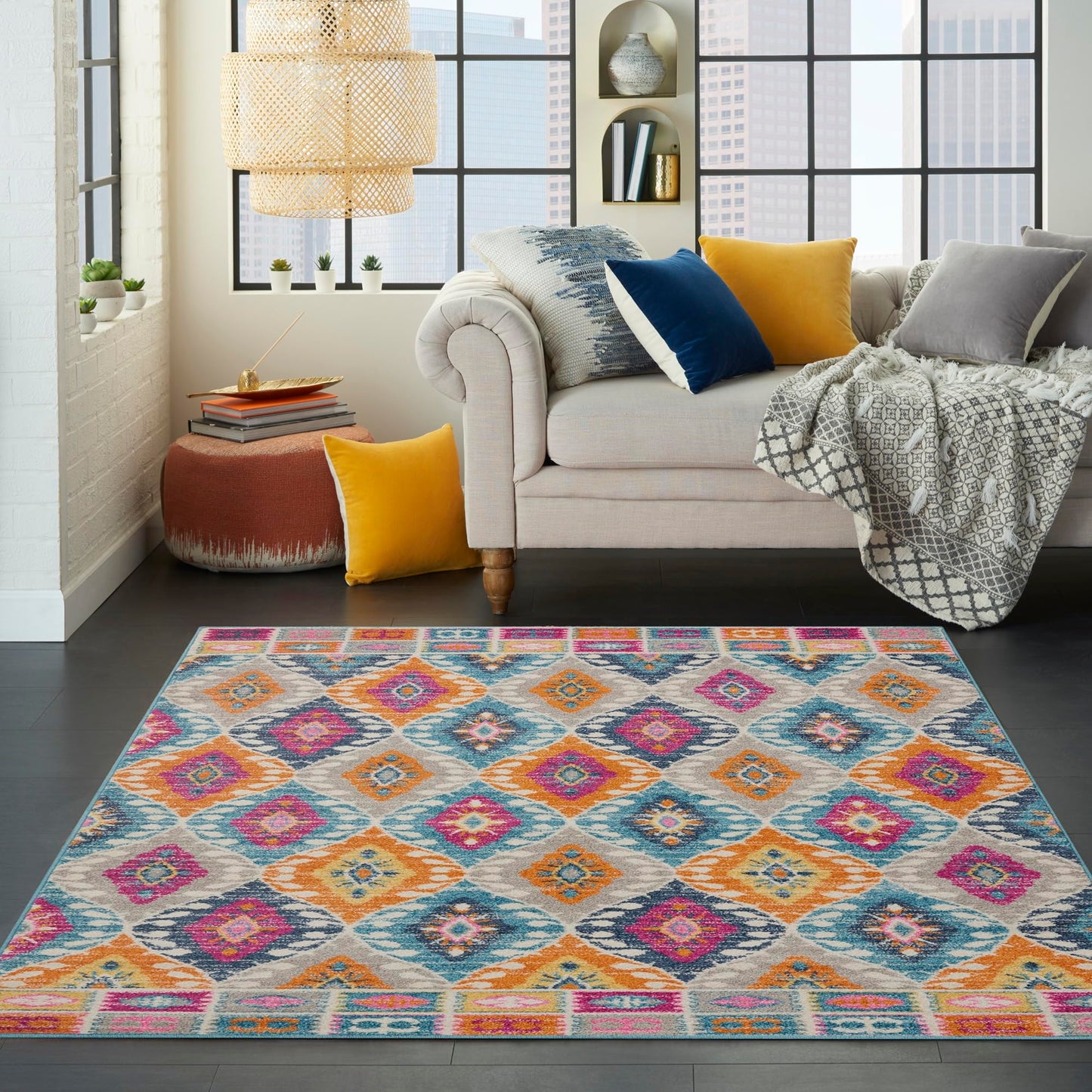 Passion Multi Coloured Rug for Living Room Bedroom Dining Room Diamond Geometric Carpet Modern Bohomian Traditional PSN02 Kaleidoscope Colours Rug