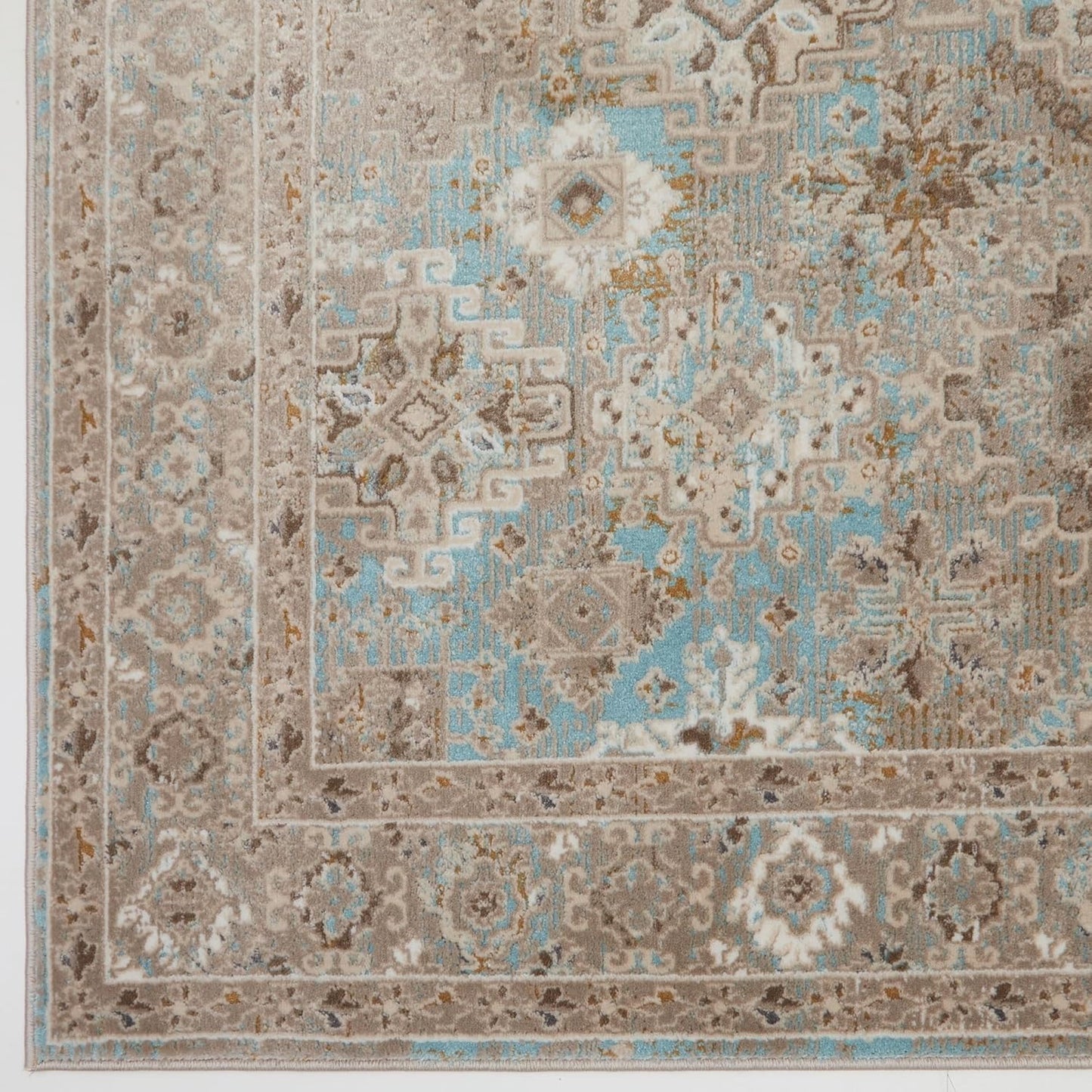 Bordered Blue 550AG Runner – Vintage Traditional Non-Slip Carpet (300 x 80 cm)