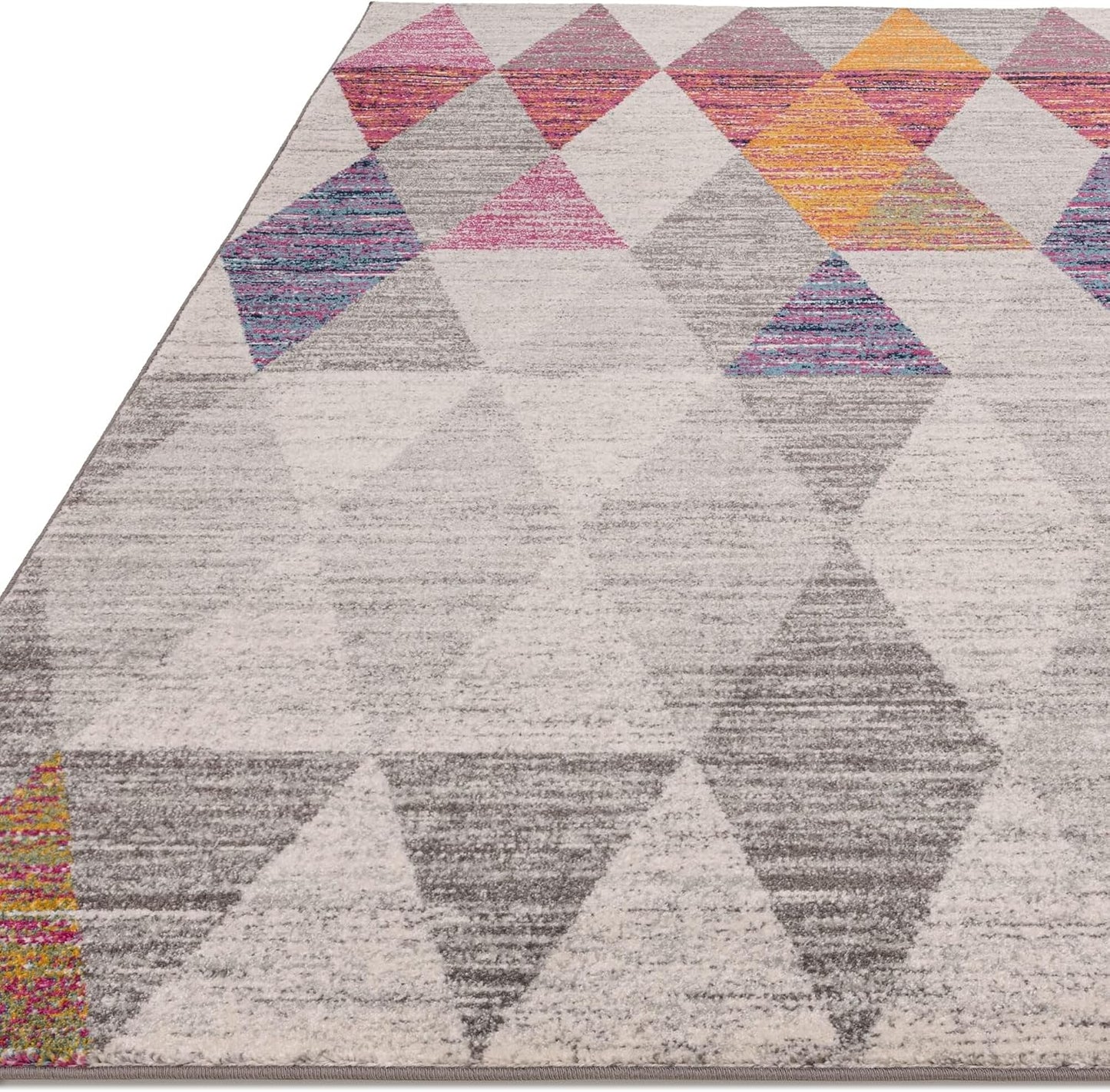 Muse MU24 Harlequin Rug for Living Room, Bedroom, Kitchen, Dining Hallway – Modern Geometric Vibrant Multi-Coloured Soft Non-Shedding Rug – Pink