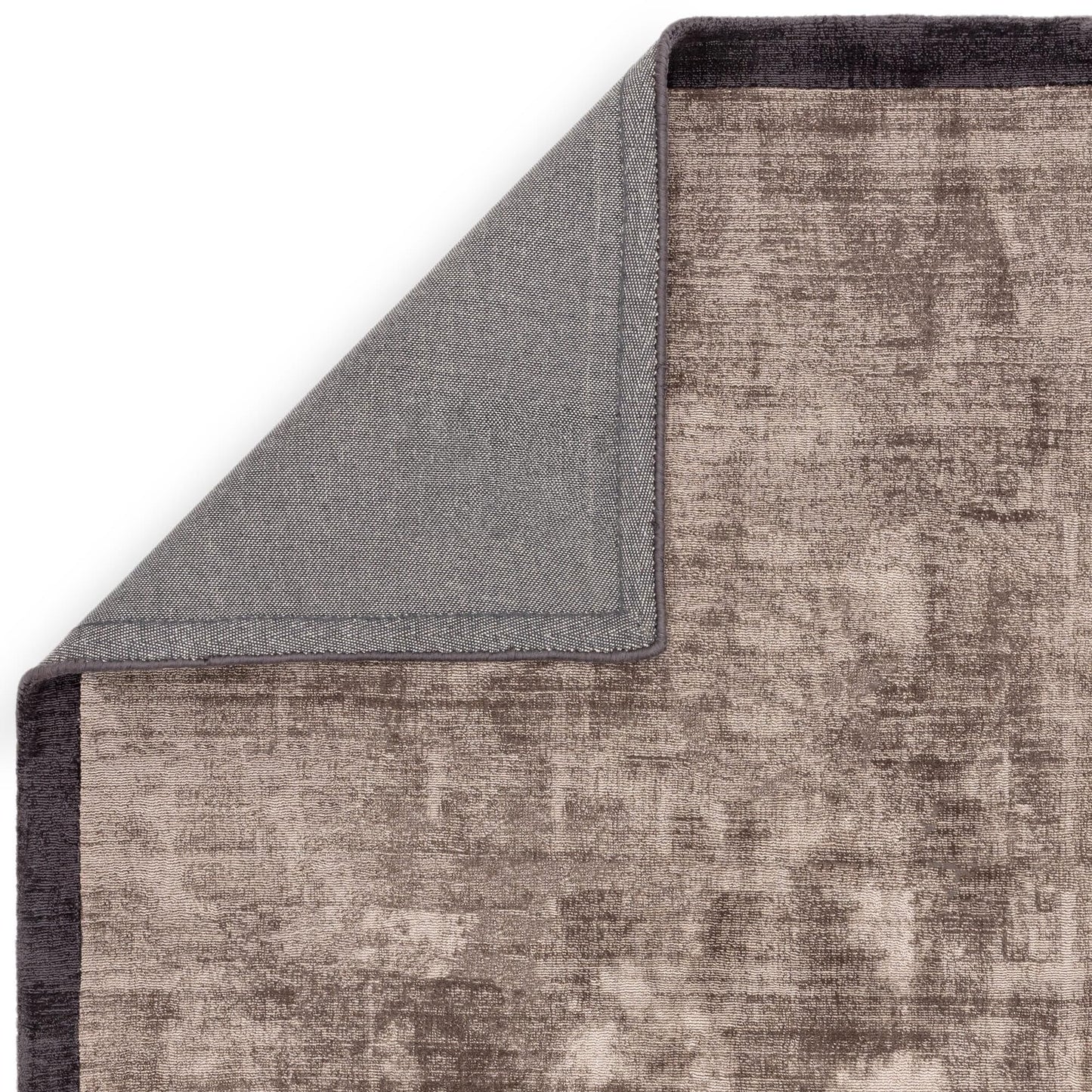 Blade Border Plain Viscose Rug - Handwoven Distressed High-Sheen Silky Soft Luxury