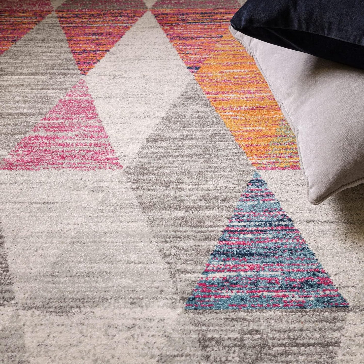 Muse MU24 Harlequin Rug for Living Room, Bedroom, Kitchen, Dining Hallway – Modern Geometric Vibrant Multi-Coloured Soft Non-Shedding Rug – Pink