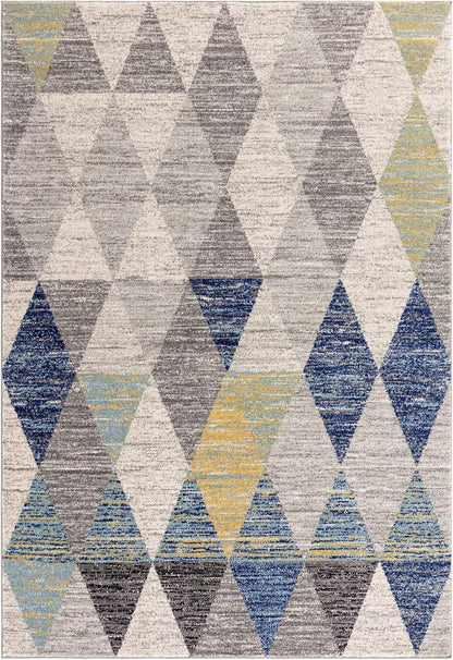 Modern Geometric Rug Muse MU24 Harlequin – Vibrant Multi-Colour Blue Soft Carpet