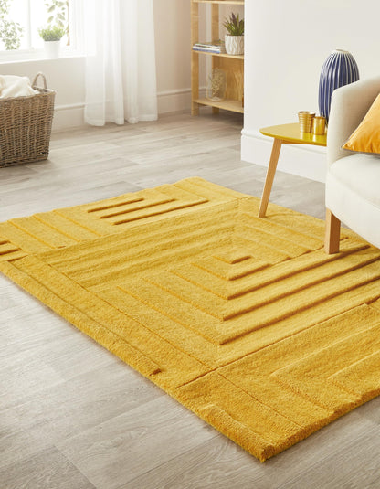 Maze Wool Rug for Living Room Bedroom Hand Tufted Thick Heavyweight Luxurious 3D Geometric Rug