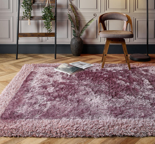 Origins Shimmer Silky Shaggy Hand Tufted Carpet Border Modern Soft Fluffy Shag Rug in Mauve