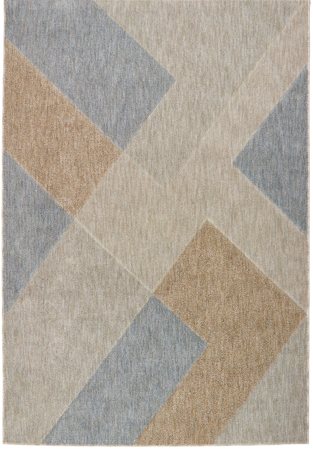 Origins Notion Modern Abstract Geometric Carved Rug in Cream/Blue