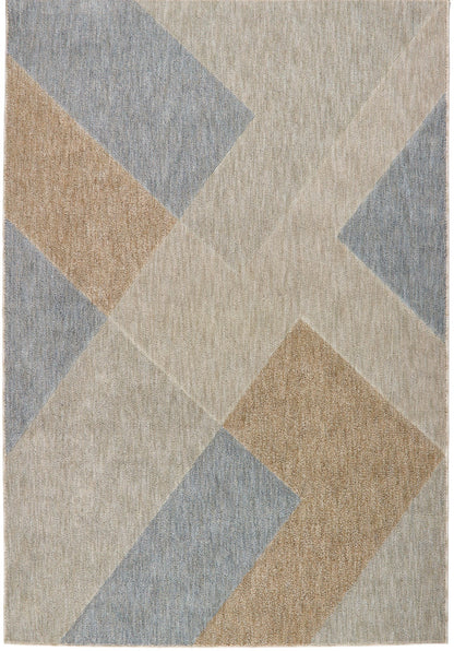 Origins Notion Modern Abstract Geometric Carved Rug in Cream/Blue